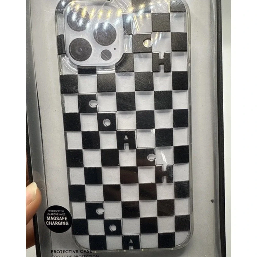 Coach iPhone 12 Pro Max Luxury Case Checkered Glitter Design Black New